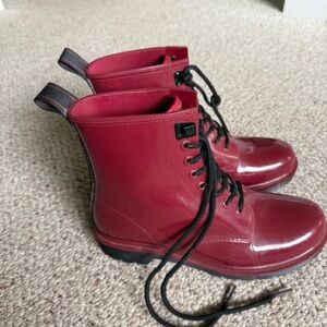 Glossy Burgundy Combat Boots for Women